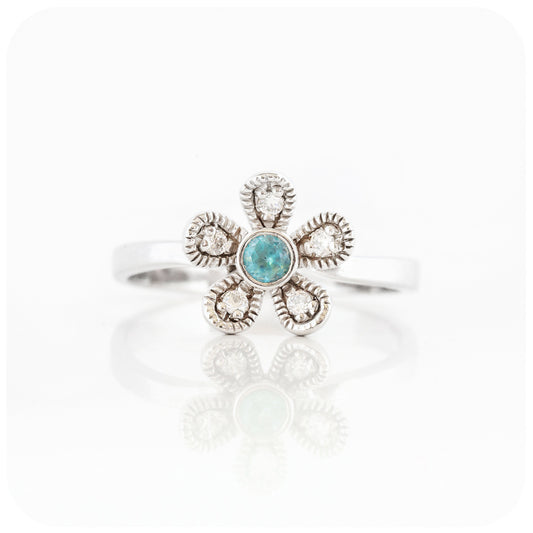 The Flower, Blue Topaz and Cubic Zirconia Ring in Sterling Silver