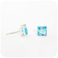 Square cut Swiss Blue Topaz Stud Earrings in Sterling Silver - 7mm