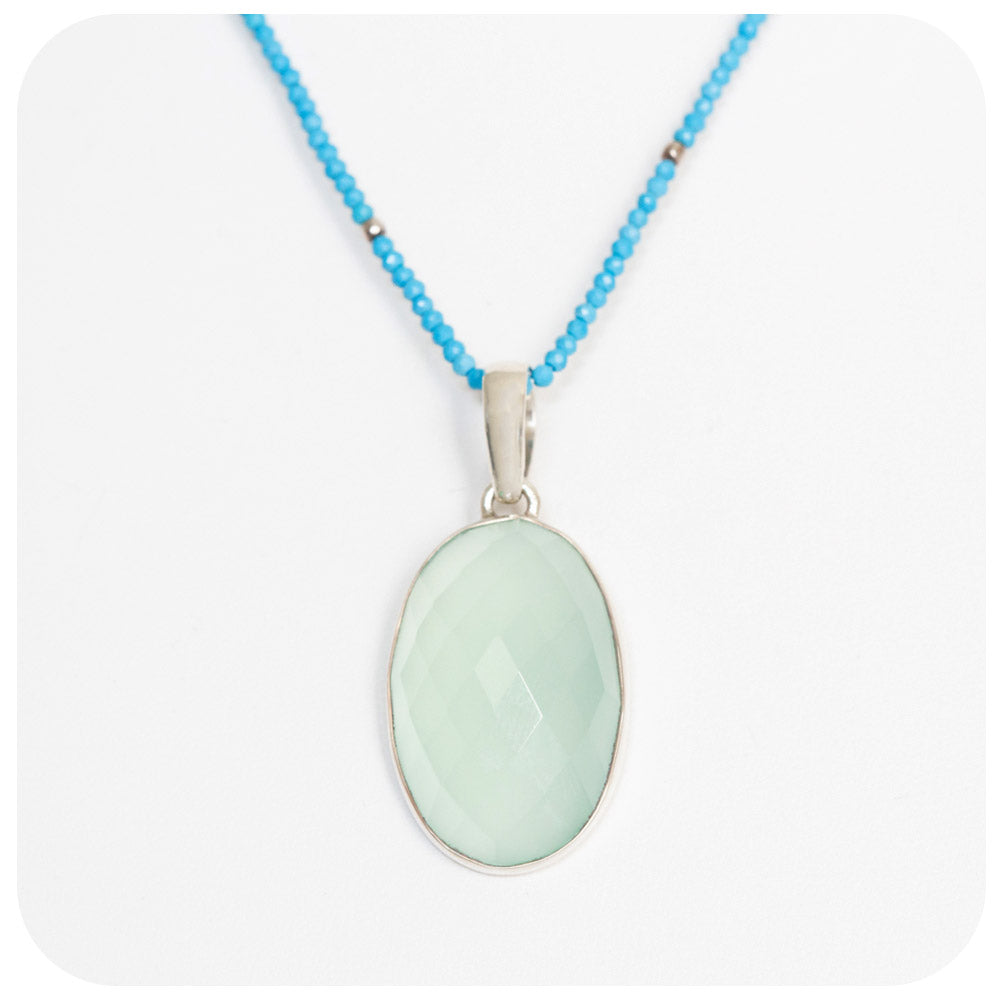 Oval Rose cut Chalcedony Pendant in Sterling Silver