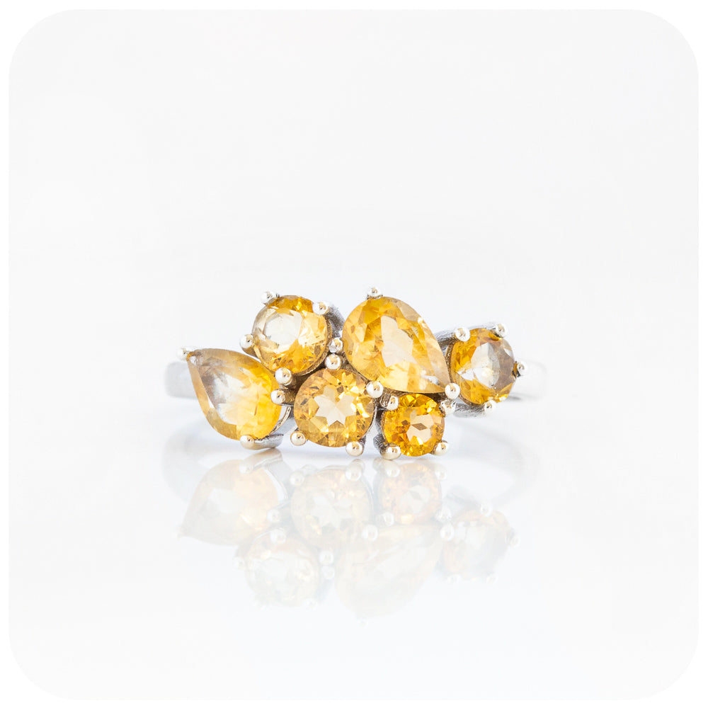 Round and Pear cut Yellow Citrine Cluster Anniversary Ring - Victoria's Jewellery