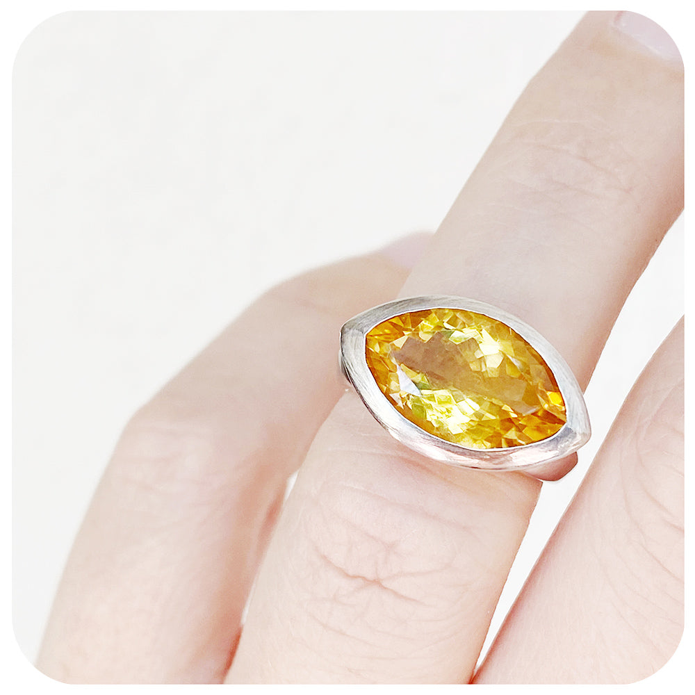 Sterling Marquise 2024 Citrine CZ Marcasite Ring