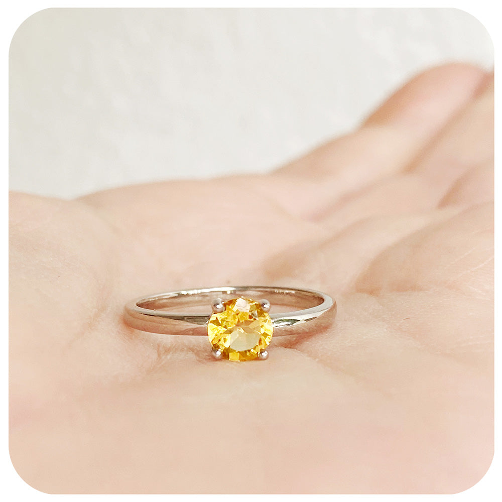 Round Brilliant cut Citrine Solitaire Engagement Ring - Victoria's Jewellery