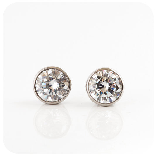 round cut white cubic zirconia stud earrings in sterling silver