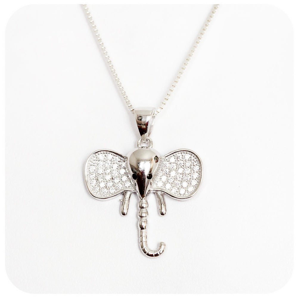 Sterling Silver Elephant Pendant with Cubic Zirconia Detail - Victoria's Jewellery