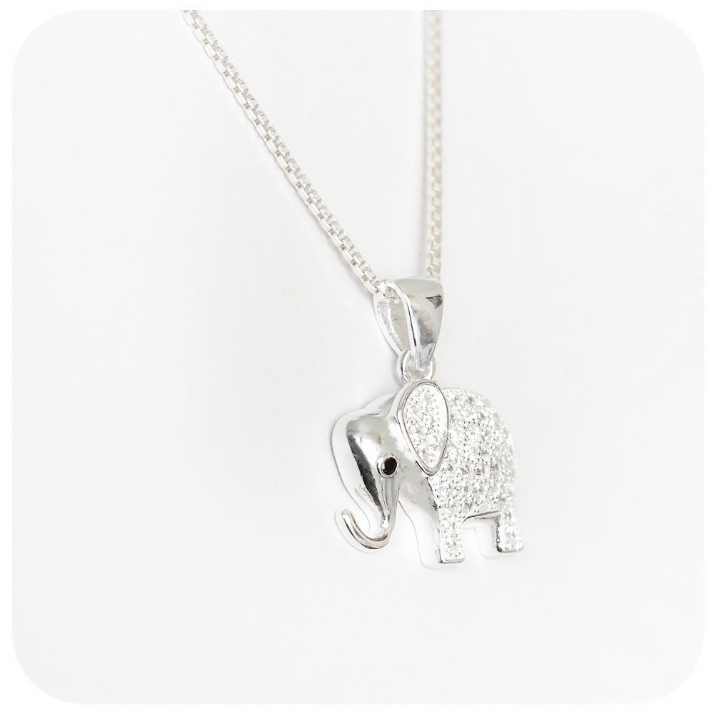 Sterling Silver elephant pendant and chain with cubic zirconia stones - Victoria's Jewellery