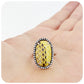 Yellow Leather Ring with Blackened Silver and Cubic Zirconia