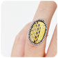Yellow Leather Ring with Blackened Silver and Cubic Zirconia