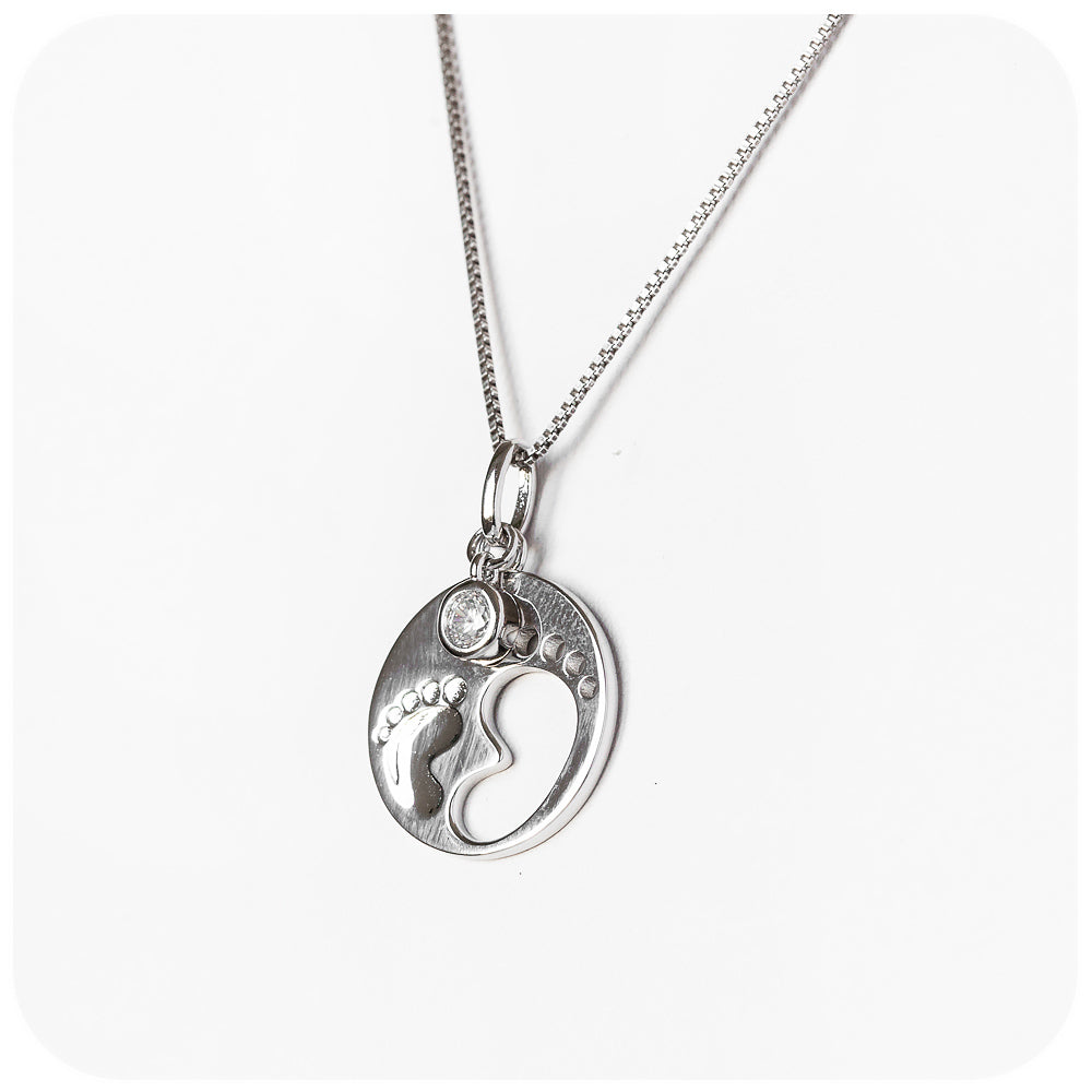 Mom and Baby Feet Necklace in Sterling Silver