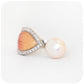 Pearl and Red-Orange Enamel Leaf Ring