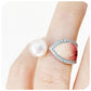 Pearl and Red-Orange Enamel Leaf Ring