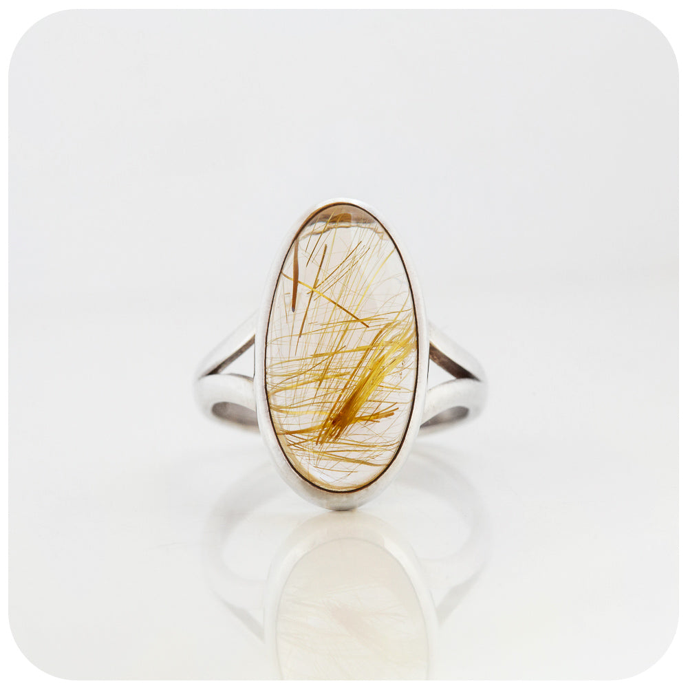 Oval cut Gold Rutile Quartz Split Band Ring