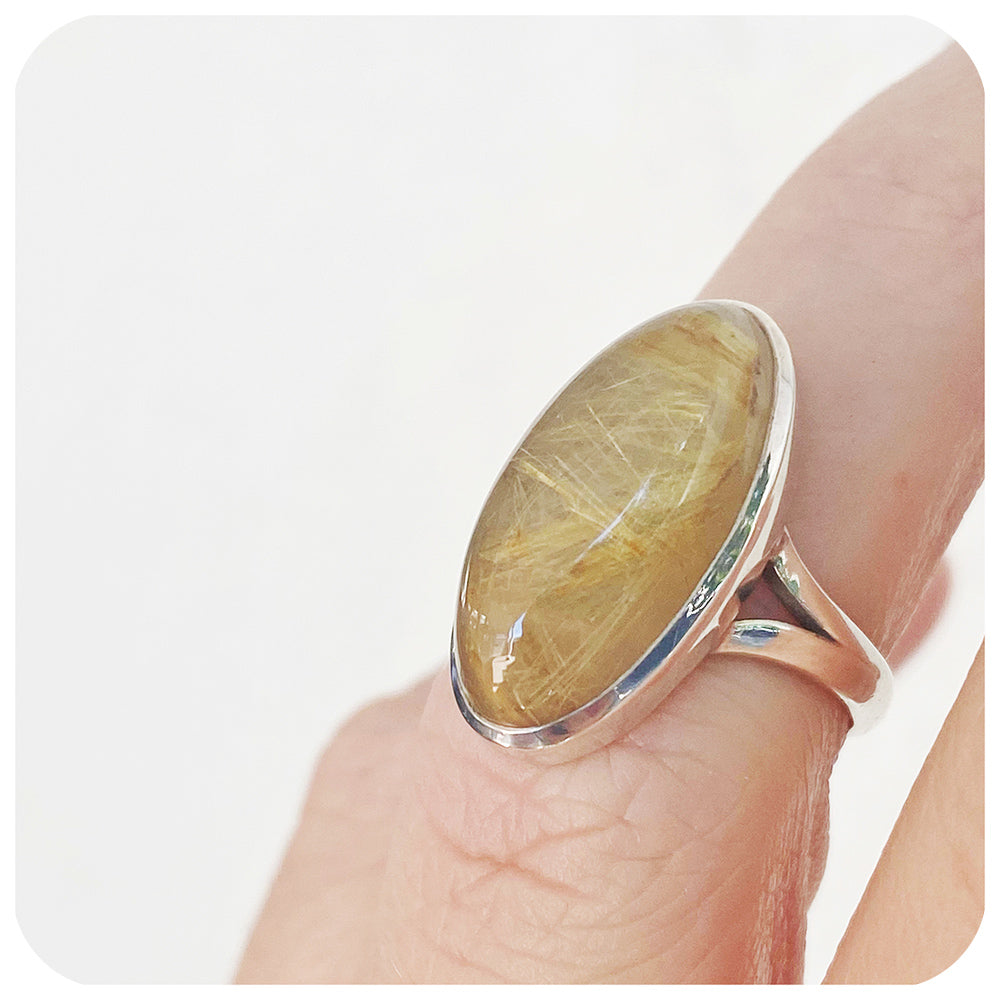 Golden Yellow Rutile Quartz oval cut ring - Victoria's Jewellery