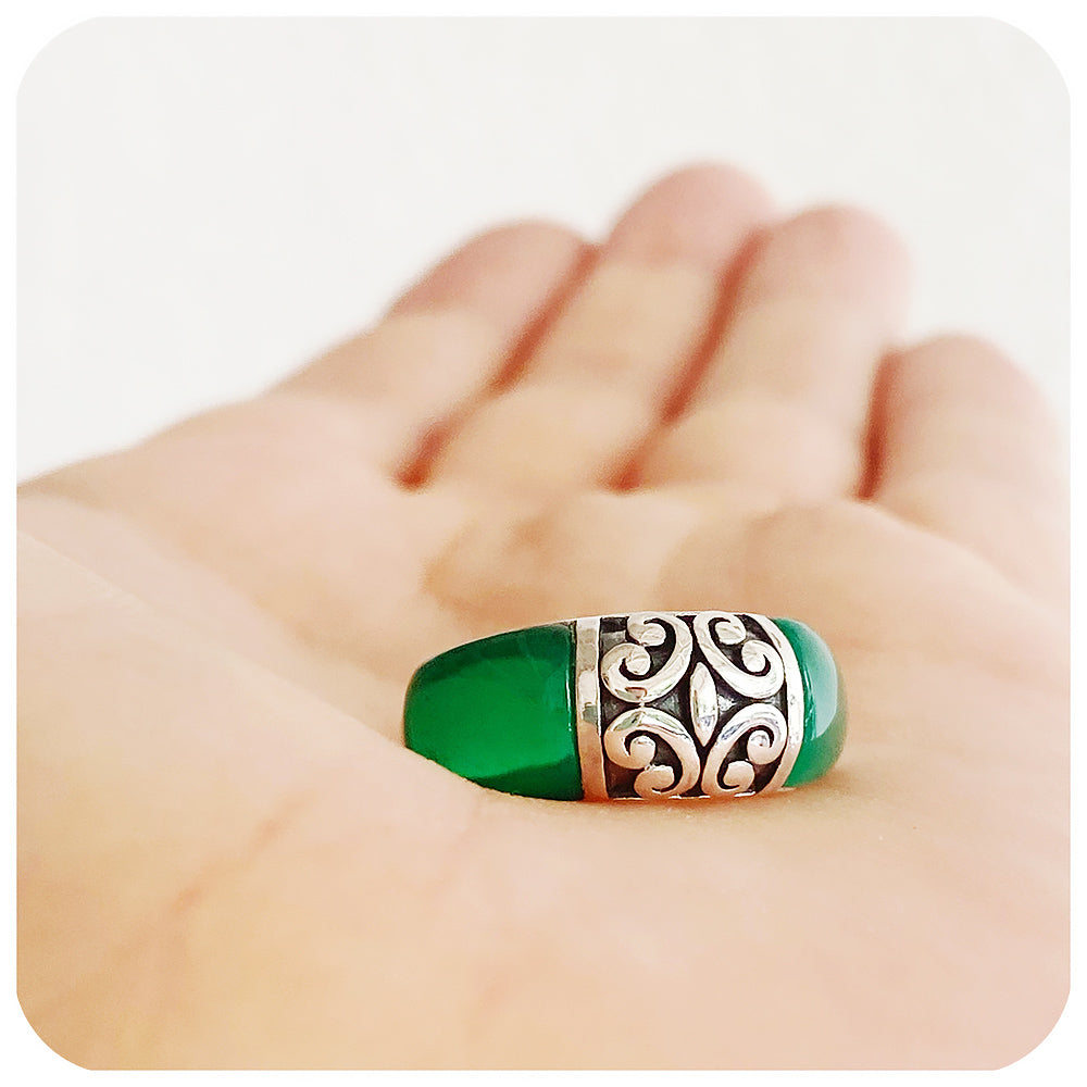 Green Onyx Chunky Ring in Sterling Silver