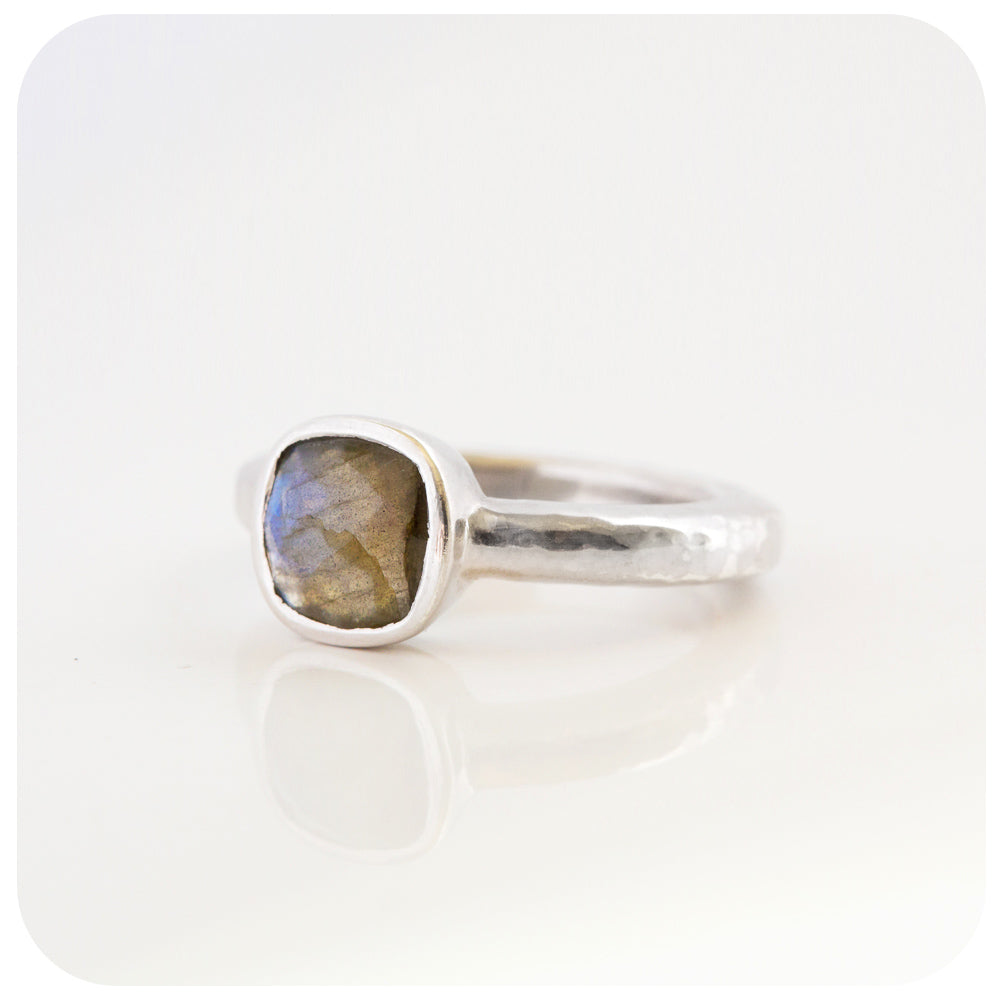 cushion cut labradorite ring in silver