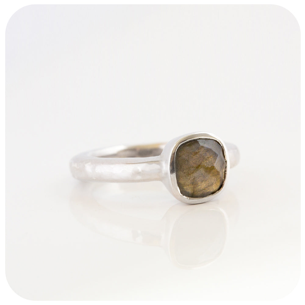 cushion cut labradorite ring in silver