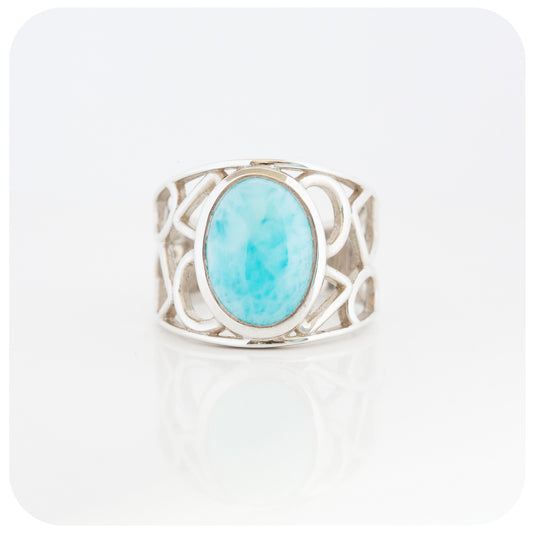 Oval cut Larimar Geometric Ring in Sterling Silver
