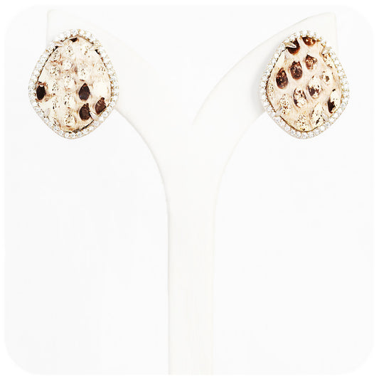 Leather and Cubic Zirconia Stud Earrings in Sterling Silver