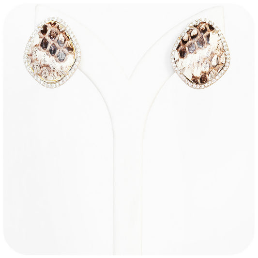 Leather and Cubic Zirconia Stud Earrings