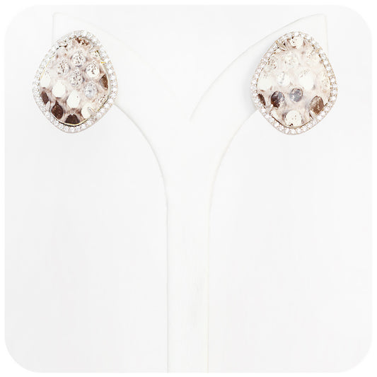 Leather and Cubic Zirconia Stud Earrings