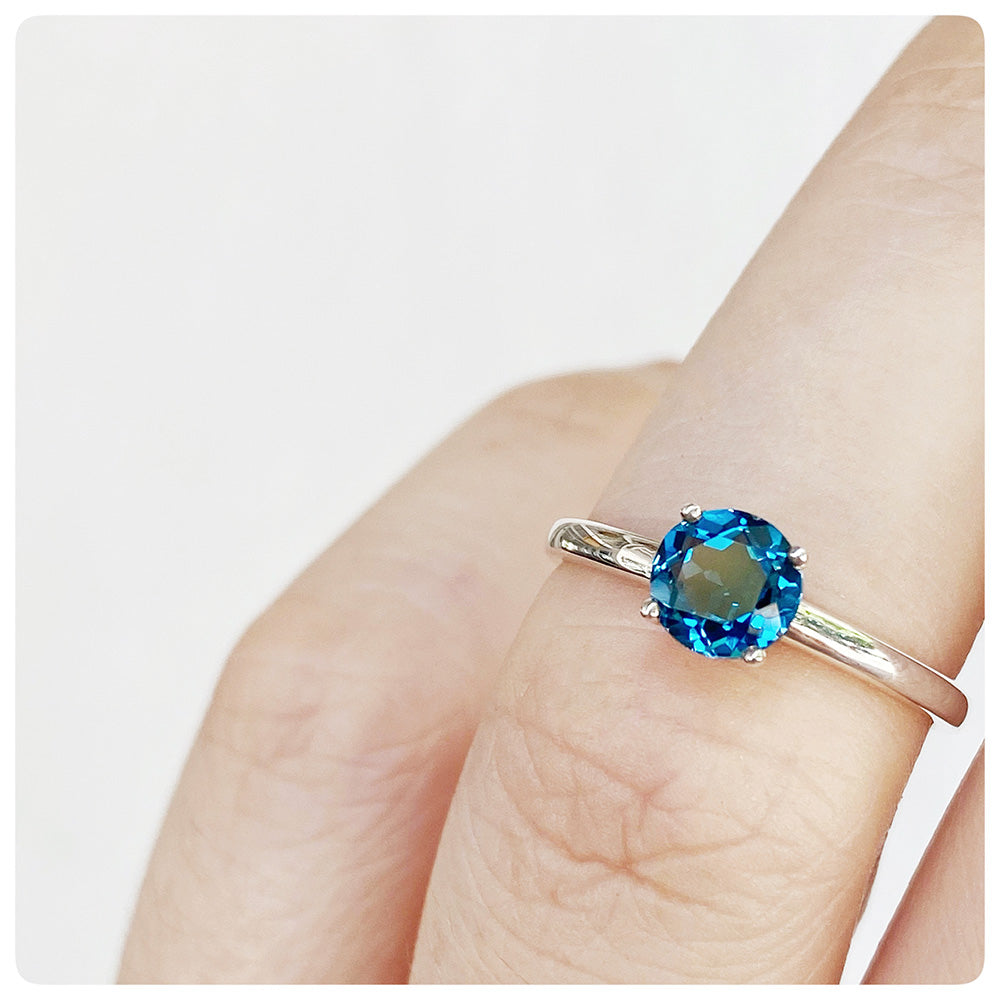 Round cut London Blue Topaz Solitaire Ring