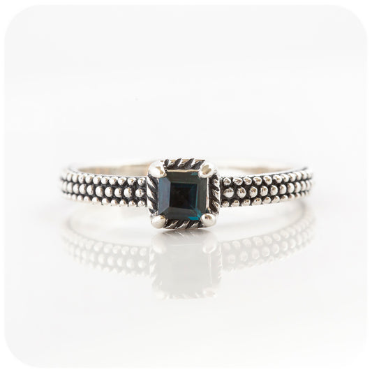 princess cut london blue topaz vintage style ring