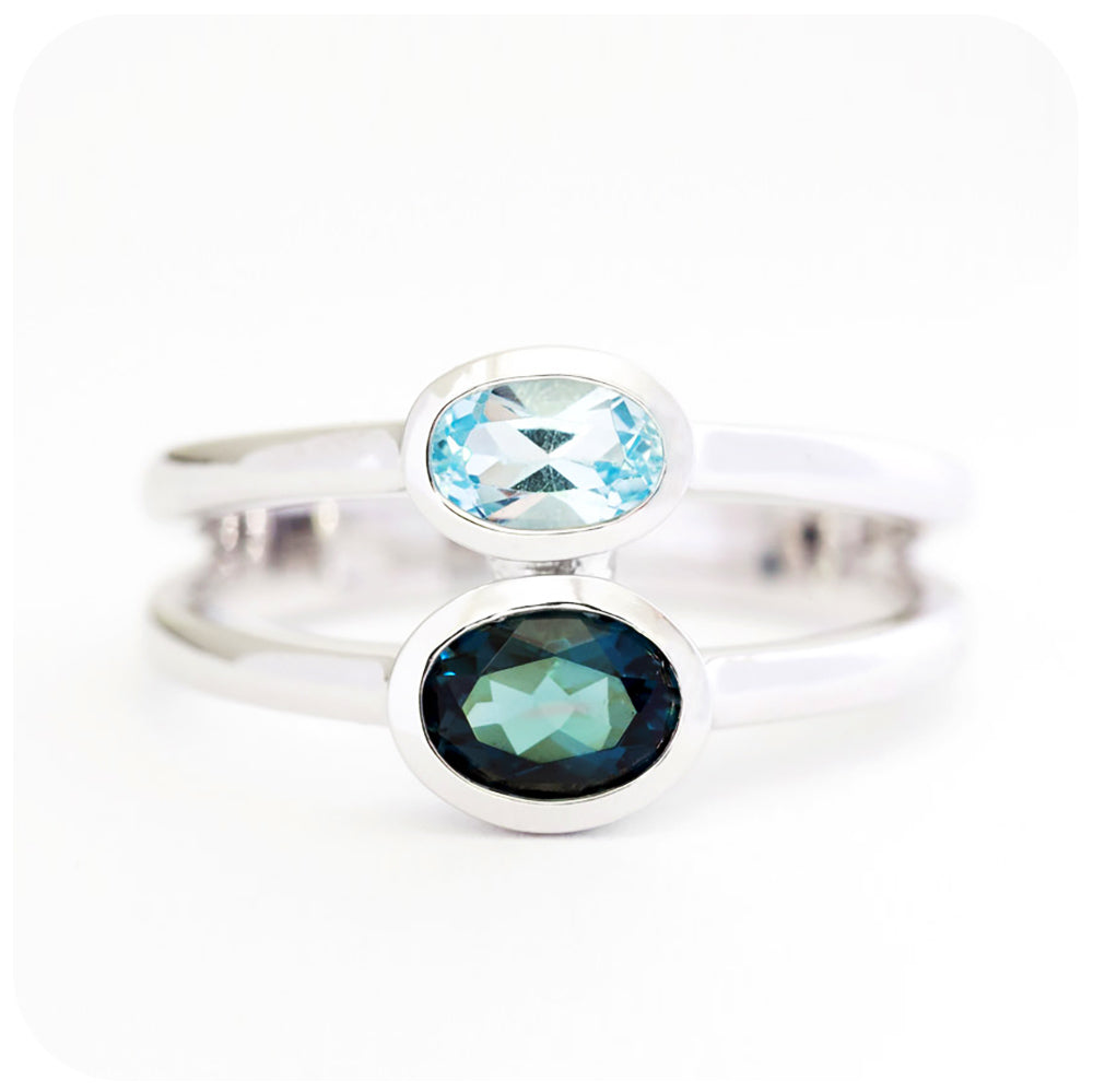 The Double Oval, London and Sky Blue Topaz Ring in Sterling Silver