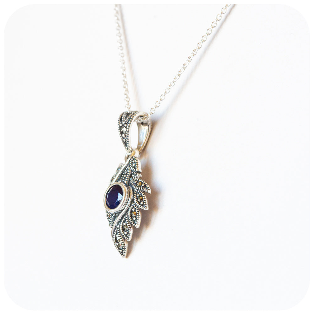 The Leaf, Sapphire and Marcasite Pendant