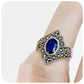 vintage style oval cut blue sapphire cocktail ring