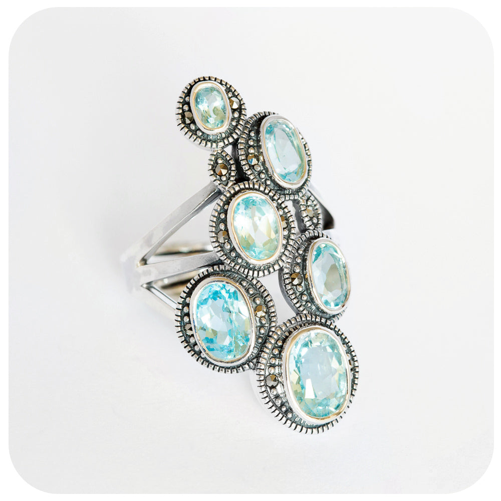 blue topaz vintage statement ring in silver