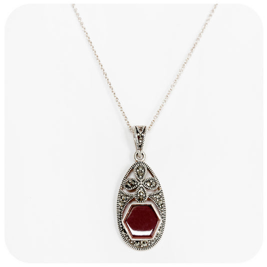 Carnelian and Marcasite Detailed Pendant
