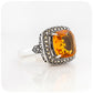 Cushion cut Citrine and Marcasite Ring in Sterling Silver