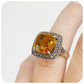 Cushion cut Citrine and Marcasite Ring in Sterling Silver