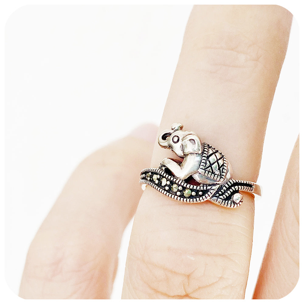 Sterling Silver Elephant Ring with Marcasite