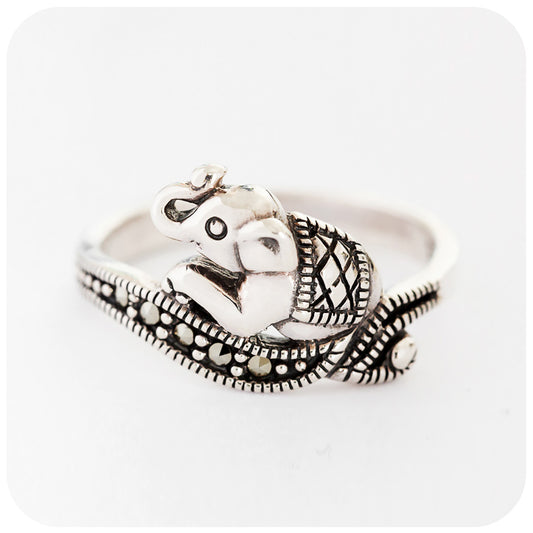 Sterling Silver Elephant Ring with Marcasite