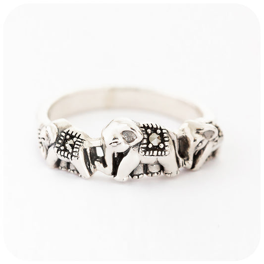 Trio of Elephants Ring with Marcasite