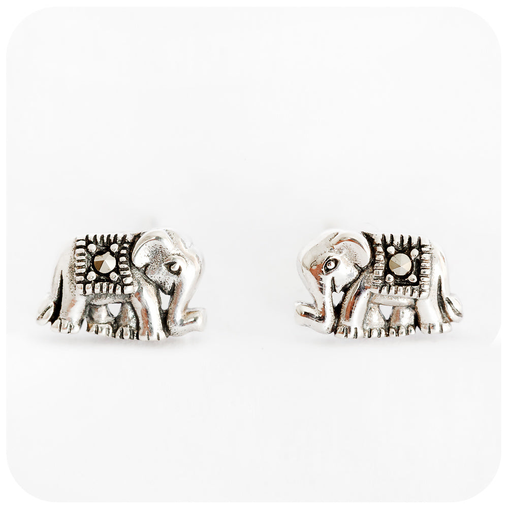 Sterling Silver Elephant Stud Earrings with Marcasite