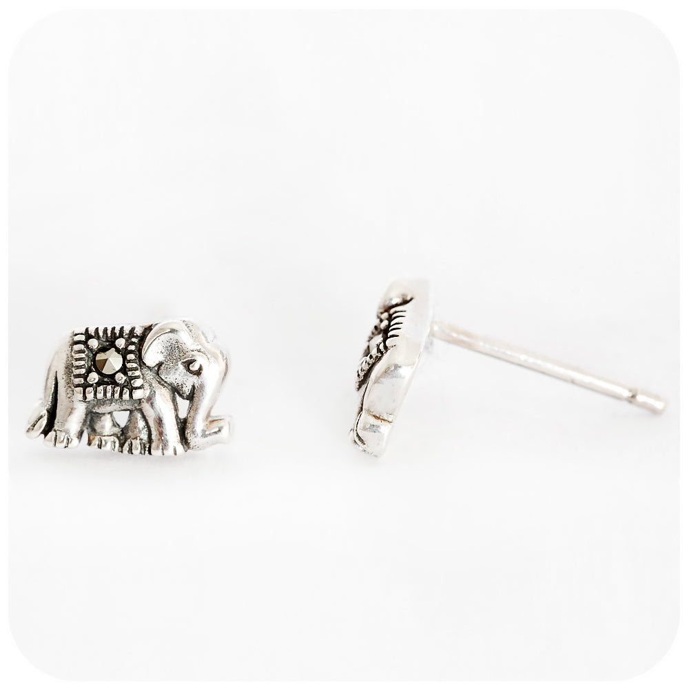 Sterling Silver Elephant Stud Earrings with Marcasite