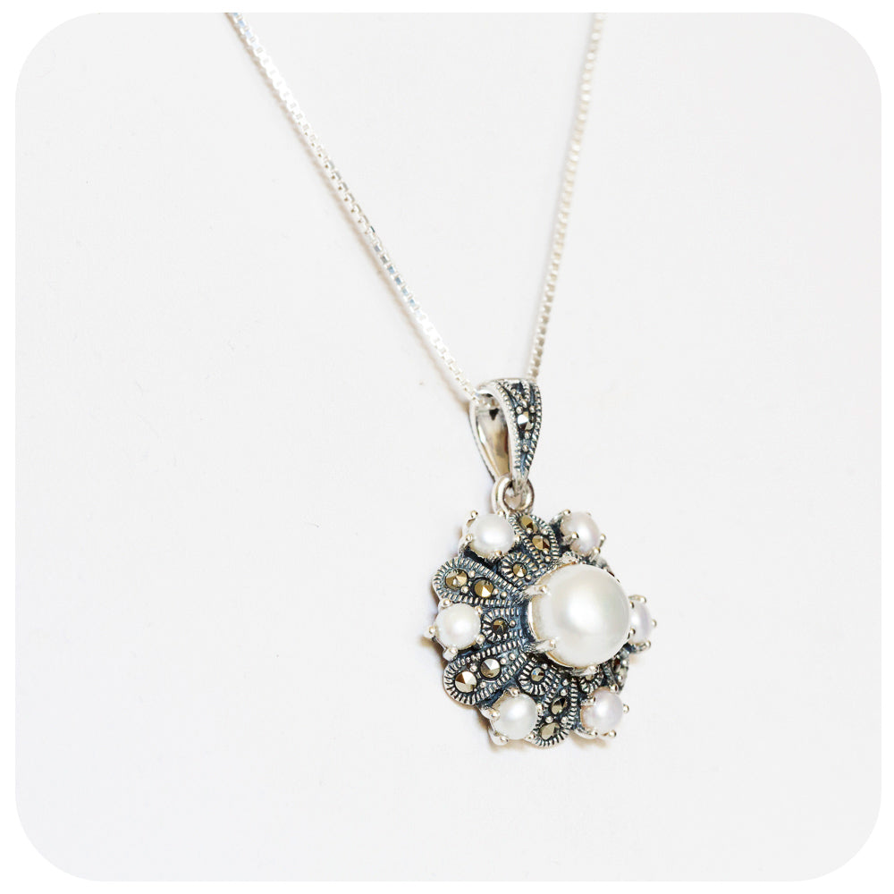 Pearl and Marcasite Vintage Pendant - Victoria's Jewellery