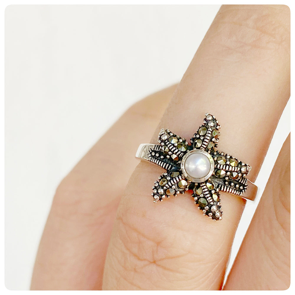 Starfish Ring with Marcasite and Pearl