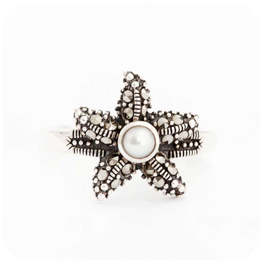 Starfish Ring with Marcasite and Pearl