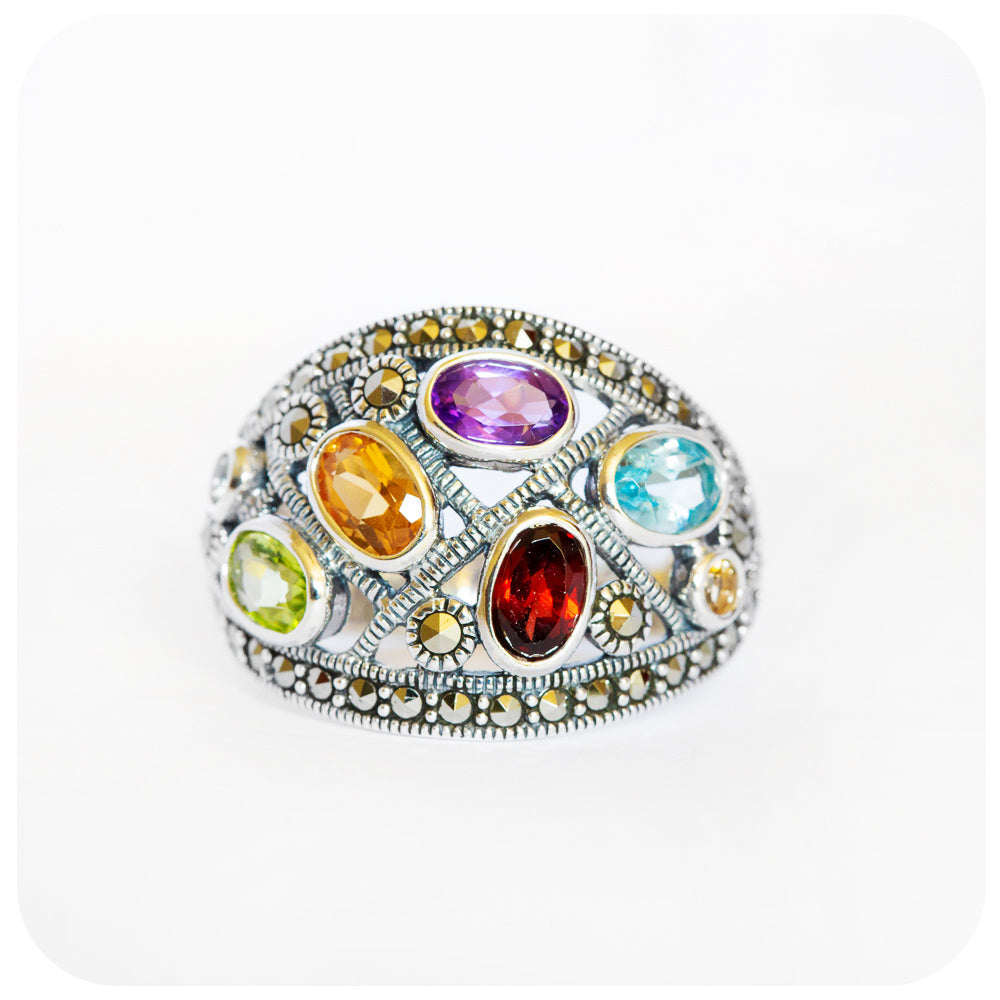 The Rainbow Dome Ring in Sterling Silver with Marcasite