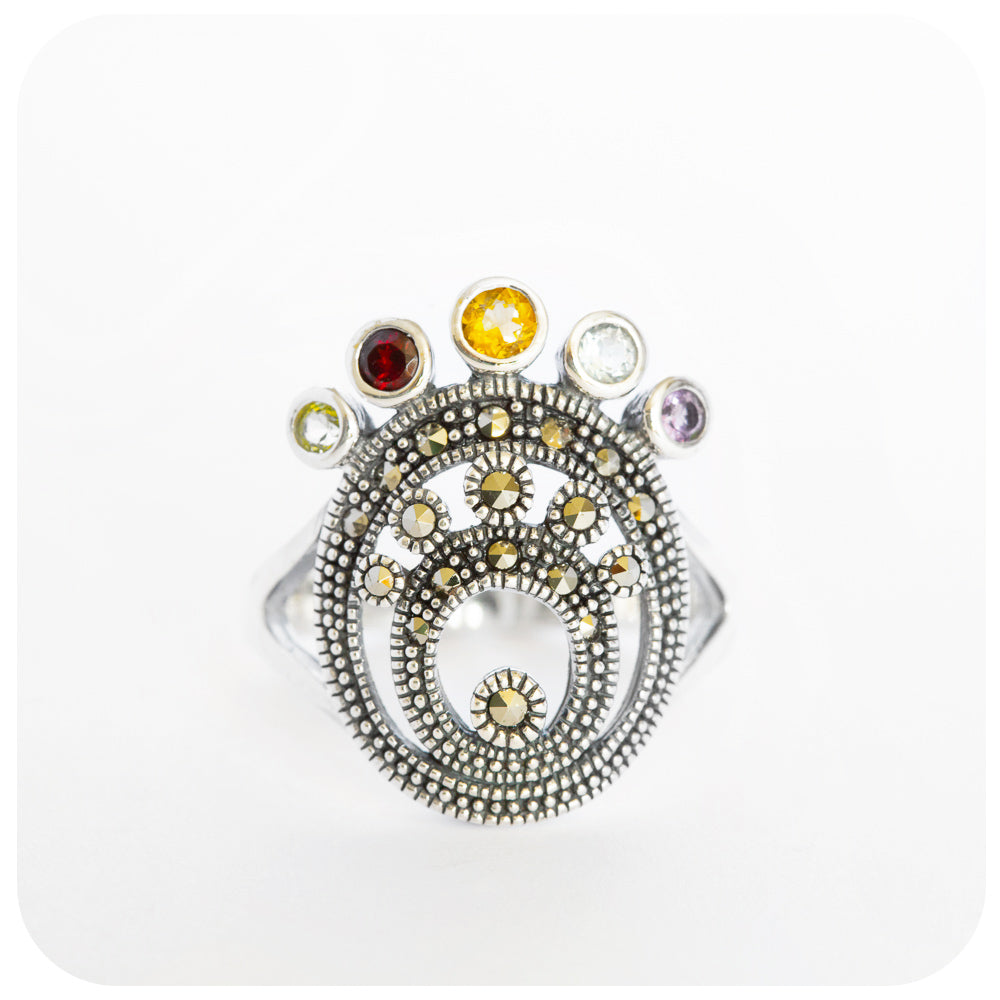 rainbow semi-precious dress ring in silver