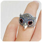 The Owl, Marcasite and Garnet Ring in Sterling Silver