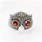 The Owl, Marcasite and Garnet Ring in Sterling Silver