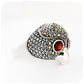 The Owl, Marcasite and Garnet Ring in Sterling Silver
