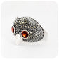 The Owl, Marcasite and Garnet Ring in Sterling Silver