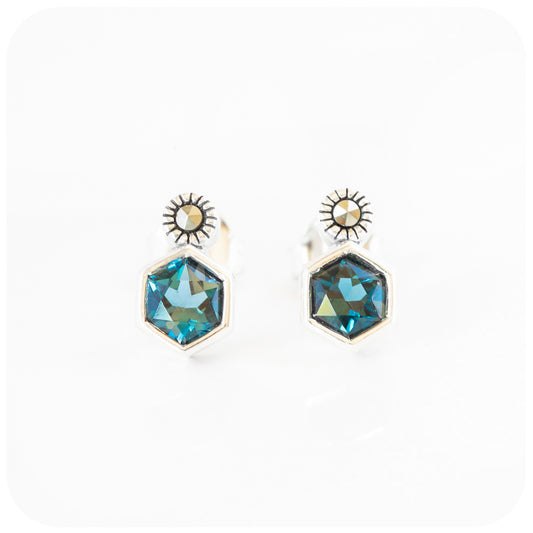 The Hexagons, London Blue Topaz and Marcasite Stud Earrings