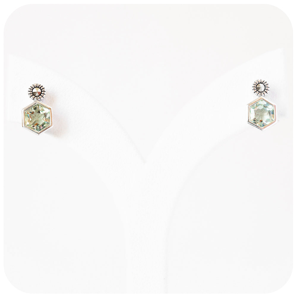 The Hexagons, Prasiolite and Marcasite Stud Earrings