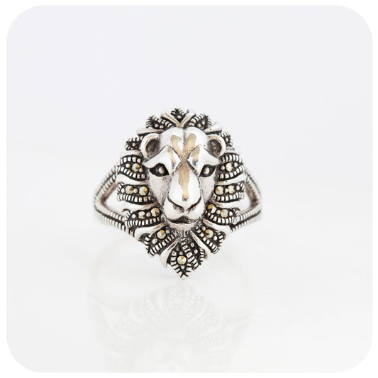 The Lion Ring in Sterling Silver with Marcasite
