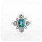 Oval cut London Blue Topaz and Marcasite Flower Ring in Sterling Silver